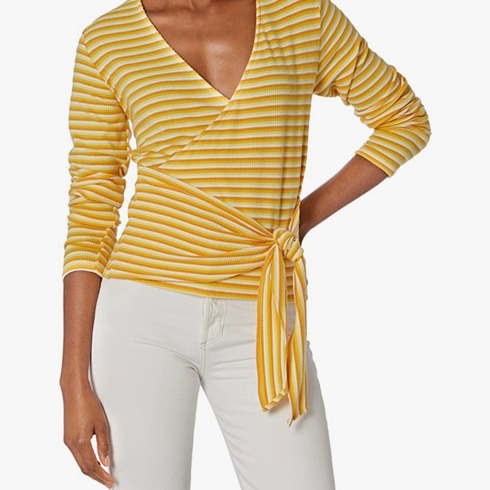Kendall and Kylie yellow stripped ballet wrap top, nwt